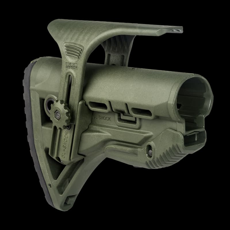 GL Shock Collapsible AR15 Buttstock With Cheekriser Green